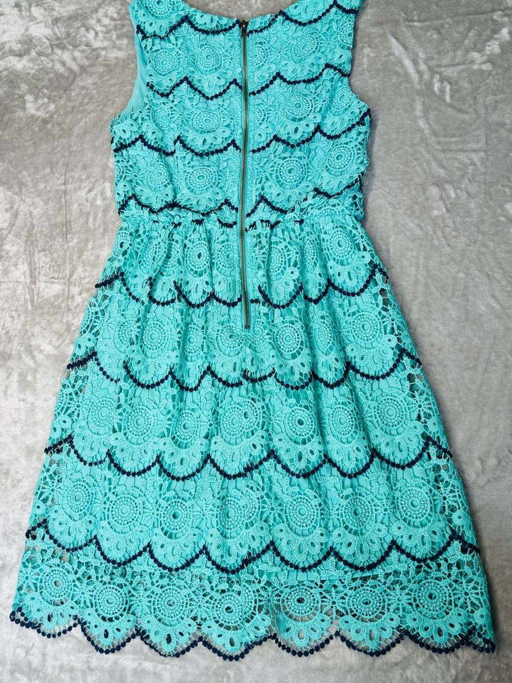 Luxology Aqua Crochet Lace Dress with Navy Accents